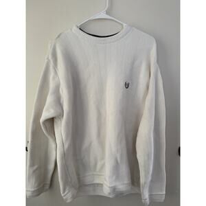 Chaps Ralph Lauren Cream Herringbone Knit Sweater Mens L/S Cotton Logo